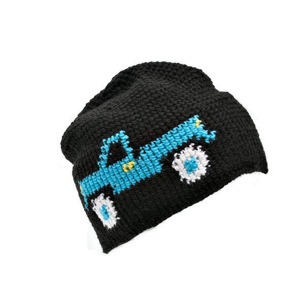 Dětská háčkovaná čepice KASK - Kids Flakbil, černá/modrá