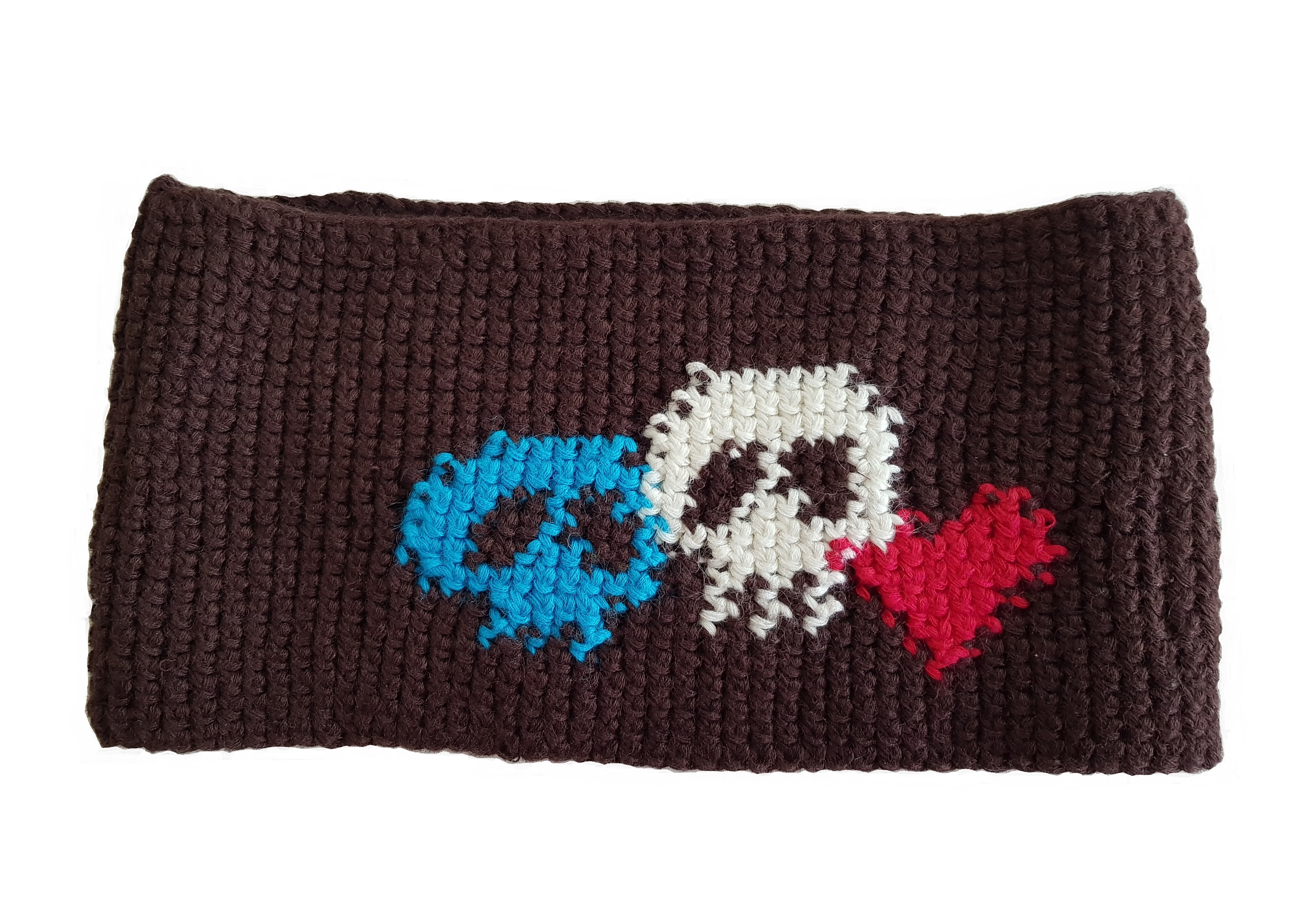 Háčkovaná čelenka KASK - HB Visit, hnědá 