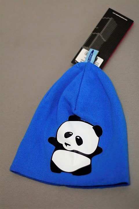 Dětská pletená čepice KASK - Panda Kids print, modrá