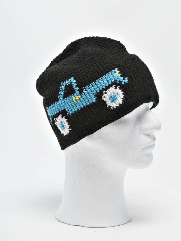 Dětská háčkovaná čepice KASK - Kids Flakbil, černá/modrá