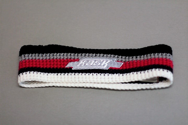 Háčkovaná čelenka KASK - HB Tennis stripes, červená